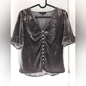 Madewell Charcoal Velvet Ruched Blouse
